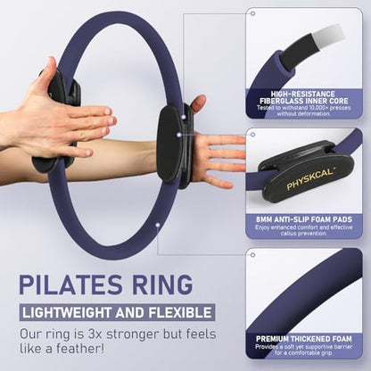 PhysKcal Pilates Kit, 15-Inch Pilates Ring with 1x Core Ball, 3X Resistant Loops and 2X Flex Bands, Home Pilates Equipment Set and Mat Pilates Essential Kit - color: Navy
