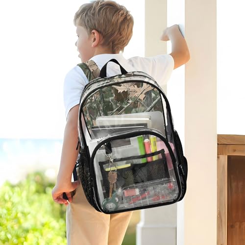 Camo Forest Trees Leaves Clear Backpack PVC Transparent Backpack Lightweight Book Bags Capacity Clear Bag for Boys Girls - color: Bronco Green