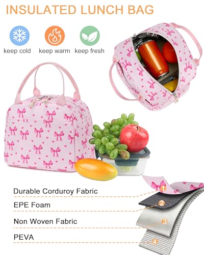 LOIDOU Backpack for Teen Girls Bookbags School Backpack with Lunch Box and Pencil Case 3 in 1 School Bags Set - color: Bow Tie Pink
