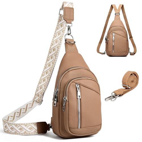 MYHOZEE Small Diaper Bag Crossbody Sling Purse for Women - 2 in 1 Leather Backpack with 2 Straps for Short Trips Work Daily | Mini diaper bag - color: F186-lychee Khaki