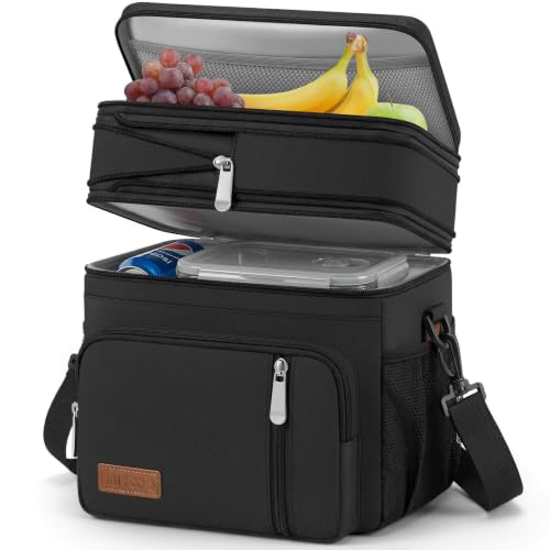 MIYCOO Lunch Bag & Lunch Box for Men Women, Double Deck Leakproof Insulated Soft Large Adult Camping Cooler bag for Work, Beach, Picnic, Travel (Black, 15L) - color: 1 - Black, size: 15L
