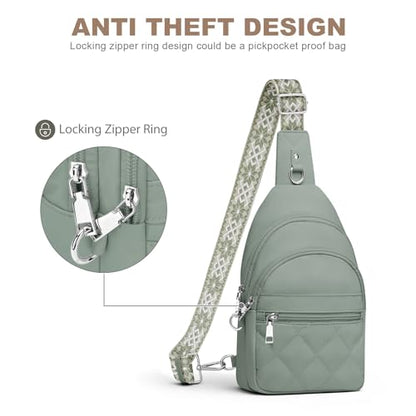 SYTRAH Sling Bag for Women, Anti-Theft RFID Crossbody Bag Nylon Sling Purse for Travel, Puffy Small backpack - color: Green