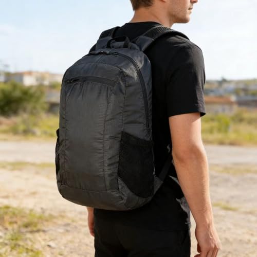 Foldable Daypack, Small Backpack, Hiking Backpack Daypack, Lightweight Waterproof Travel Packable Rucksack for Men and Women - color: Black