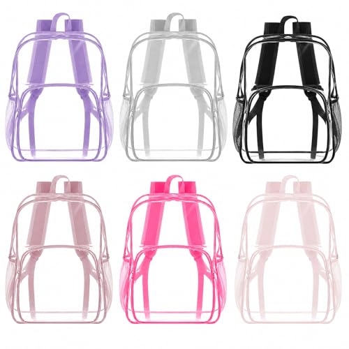 Amylove 6 Pcs Clear Backpack bulk for Stadium Events Heavy Duty PVC Transparent Bookbag for College Workplace Security (15 Inches,6 Colors) - color: 6 Colors, size: 15 Inches