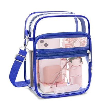 Blvornl Clear Crossbody Bag with Adjustable Shoulder Strap, Stadium Approved PVC Purse Bag, Messenger Bag - color: Blue, size: Small