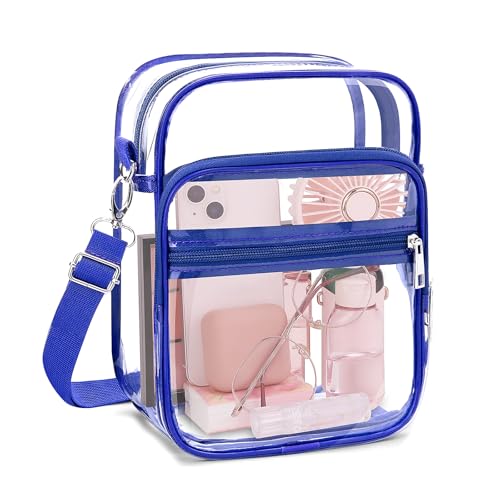 Blvornl Clear Crossbody Bag with Adjustable Shoulder Strap, Stadium Approved PVC Purse Bag, Messenger Bag - color: Blue, size: Small