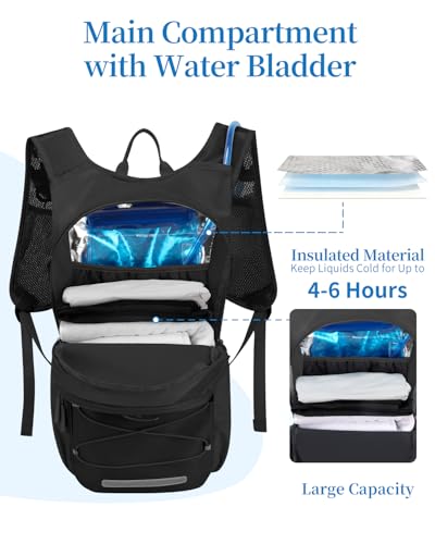 Hydration Backpack with 2L Water Bladder, Hiking Water Backpack - color: Black
