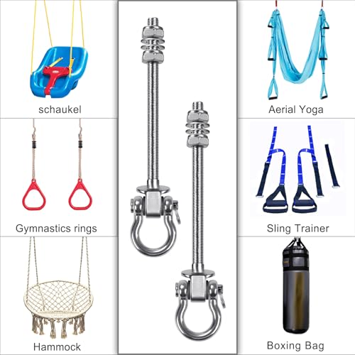 SELEWARE Heavy Duty Bearing Swing Hangers, 2 Pack Stainless Steel Swing Hooks for Wood and Steel Beam, Swing Hardware for Hammock, Yoga Swing, Porch Swing, Heavy Bag, 7" x M2/5", 1500LB Capacity - color: 2 Pack Bearing Hangers (7" X M2/5" Threaded Rod)