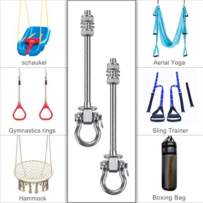 SELEWARE Heavy Duty Bearing Swing Hangers, 2 Pack Stainless Steel Swing Hooks for Wood and Steel Beam, Swing Hardware for Hammock, Yoga Swing, Porch Swing, Heavy Bag, 7" x M2/5", 1500LB Capacity - color: 2 Pack Bearing Hangers (7" X M2/5" Threaded Rod)