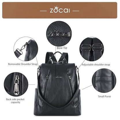 ZOCAI Backpack Purse for Women Medium Anti-Theft Backpacks Purses Design Leather Shoulder Bags with Removable Strap - color: 2-classic Black