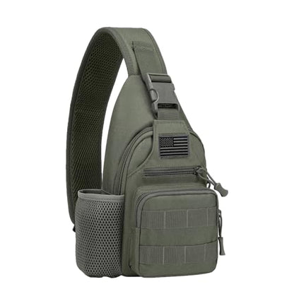 ZHIERNA Tactical Crossbody Bag for Men with Water Bottle Holder, MOLLE EDC Shoulder Sling Chest Bags with USB Charging Port for Travel Walk(Grey Green) - color: Grey Green