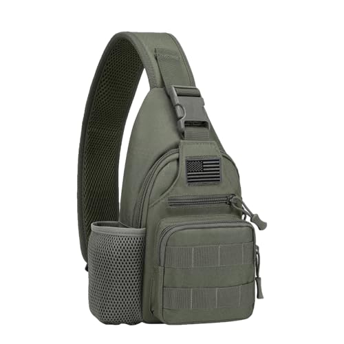 ZHIERNA Tactical Crossbody Bag for Men with Water Bottle Holder, MOLLE EDC Shoulder Sling Chest Bags with USB Charging Port for Travel Walk(Grey Green) - color: Grey Green