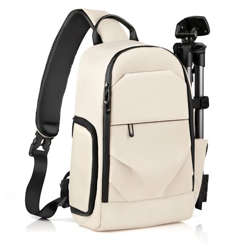 TAAOKA Camera Sling Bag for Photographe – Waterproof Crossbody Camera Bag with Fast Access Pockets, DSLR Cute Camera Bag for Nikon/Sony/Canon (Beige) - color: Beige, size: Medium 9.06 x 5.12 x 15.16 inches