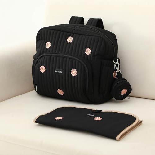 GOBABYMART Diaper Bag Backpack, Medium Maternity baby bag & Changing Pad, Insulated Pockets, Stroller Straps & Pacifier Case (Medium - Black Flowers) - color: Medium - Black Flowers