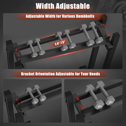3-Tier Dumbbell Rack, 1100LB Capacity Adjustable Weight Rack for Home Gym, Heavy-Duty Weight Stand for Dumbbells Kettlebells & Weight Plates(Rack Only) - size: 34X18.7X36inch