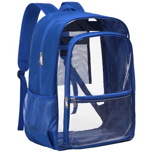 Vorspack Clear Backpack Heavy Duty - Transparent Bookbag for School Fabric & PVC See Through Backpacks for Girls Boys Extra Large Clear Bag for College Work Travel Security - Blue - color: Blue, size: X-Large