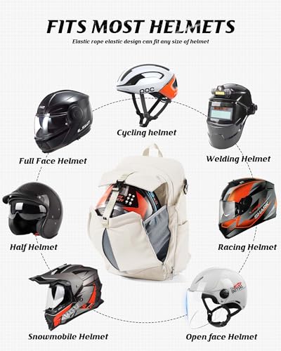 SEAFEW Beige Motorcycle Backpack Helmet Bags with Separate Seal Compression Bag with Travel Pump, Carry on Backpack Flight Approved Casual Daypacks Anti-theft Laptop Daypack for Work Trip Gym - color: Beige