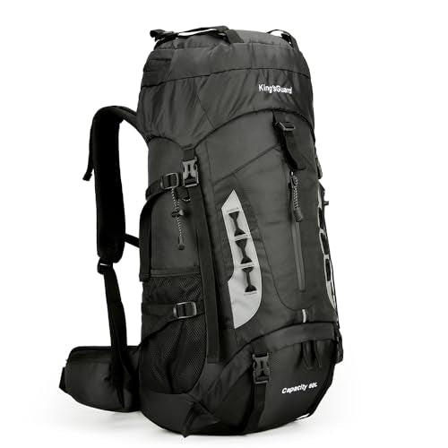 King'sGuard 60L Hiking Backpack for Men and Women Lightweight Camping Hiking Backpack with Rain Cover Large Waterproof Travel Backpack Backpacking Pack (Black) - color: Black