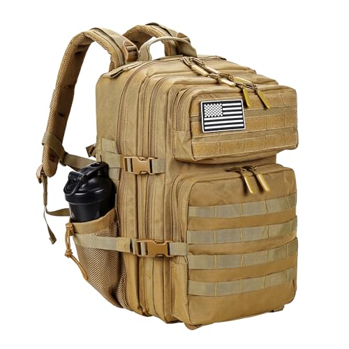 LHI Military Tactical Backpack for Men and Women 45L Army 3 Days Assault Pack Bag Large Rucksack with Molle System - Khaki - color: 1.1 Khaki