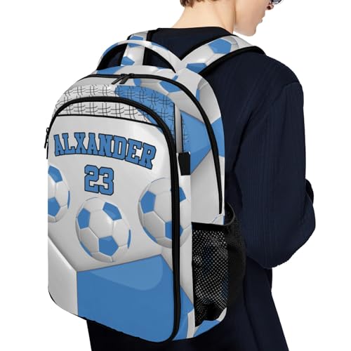 Backpack for School,Sport Ball Athlete Player Soccer Ocean Kid Water Resistant Casual Daypack for Travel with Bottle Side Pockets 16.5 Inch - color: Ocean