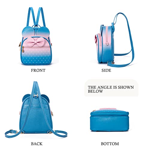 KL928 Girls Mini Backpack Bowknot Polka Dot Cute Small Daypacks Convertible Shoulder Bag Purse for Women - color: Pink#blue