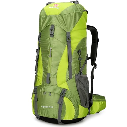 75L Hiking Backpack with Rain Cover Waterproof Camping Backpack Shoes Warehouse for Men Women, Frameless - color: Green, size: 75L