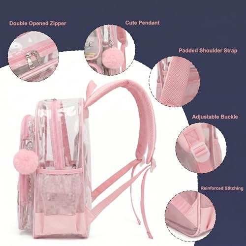 Heavy Duty Clear Backpack for Girls Boys Transparent School Bookbag Kids Durable PVC See Through Backpack - Pink - color: Pink
