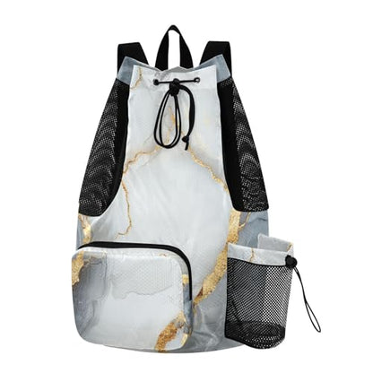 Drawstring Backpack For Women Men Sport Gym Sackpack With Water Bottle Holder String Bookbag Wet and Dry Separation Marble White Grey - color: Color 8