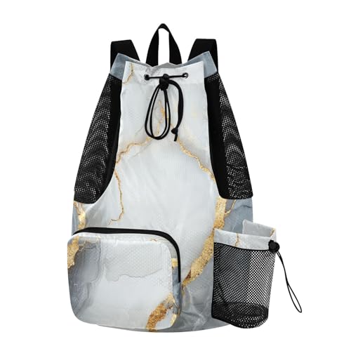 Drawstring Backpack For Women Men Sport Gym Sackpack With Water Bottle Holder String Bookbag Wet and Dry Separation Marble White Grey - color: Color 8