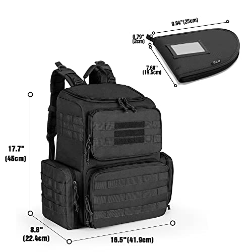 DSLEAF Tactical Range Pistol Backpack with 6 Pistol Cases, Gun Backpack with 9X Magazine Slots for Shooting and Hunting - color: Black