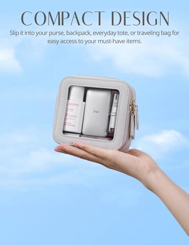 Popvibe Clear Makeup Case Toiletry Bag Travel Medium Clear Cosmetic Bag with Zipper, Make Up Bag Organizer Traveling TSA Approved Transparent Bag Car for Essentials, Mini & Medium, Beige Grey - color: Beige Grey, style: Mini & Medium
