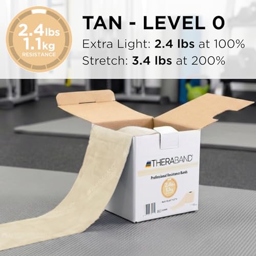 THERABAND Resistance Band, 50-Yard Roll, Latex Elastic Band for Exercise, Stretching, Physical Therapy, Yoga, Pilates, Home Workouts, Cut-to-Length, Color-Coded Levels - color: Tan | Extra Light, style: Latex