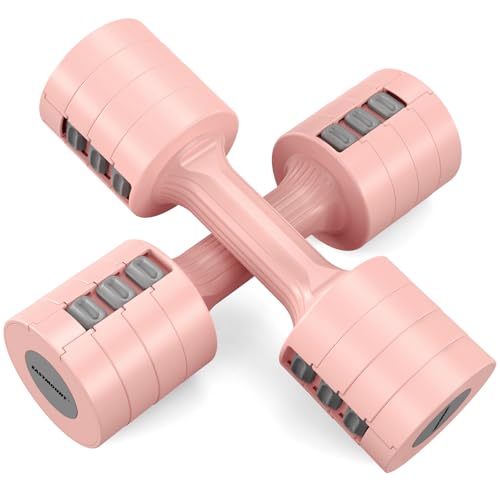 EAST MOUNT Adjustable Dumbbells 5 lb Dumbbells Set of 2 / Pair 10 lb Total Free Weights 6 in 1 Women Hand Weights for Home,Office,Gym Exercise Training 2lb 3lb 4lb 5lb Fast Adjust - color: Pink