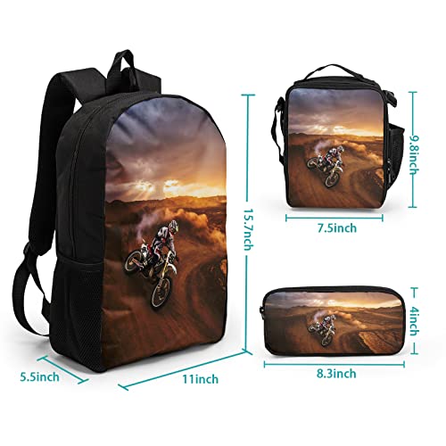 Giwawa Cool Dirt Bike Motocross School Backpacks for Teen Boys Motorcycle Vehicle in Desert Backpack School Bookbag Set Lunch Bag Pencil Case - color: Desert Motorcycle