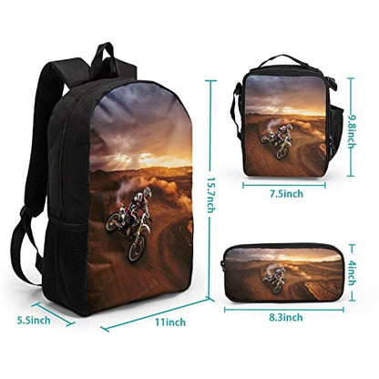 Giwawa Cool Dirt Bike Motocross School Backpacks for Teen Boys Motorcycle Vehicle in Desert Backpack School Bookbag Set Lunch Bag Pencil Case - color: Desert Motorcycle