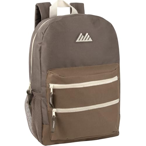 Summit Ridge Colorful Big Backpack for School Kids, Multi Pocket Backpack for Elementary, Middle School Girls, Boys with Padded Straps (Brown/Taupe) - color: Brown/Taupe