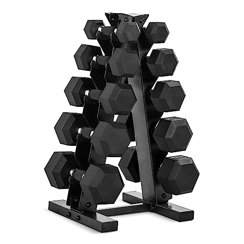CAP Rubber Coated Hex Dumbbell Set with Storage Rack | 100–210 lb Options, Space-Saving Vertical Compact Storage for Home Gym Strength Training - size: 150 lb - Set, style: Comfort Handle