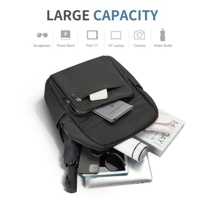 16 Inch Laptop Backpack for Men, Business Work Backpack for Everyday Commute, Waterproof Travel Office Computer Bag, Matt Black - color: Black Soft Sheel