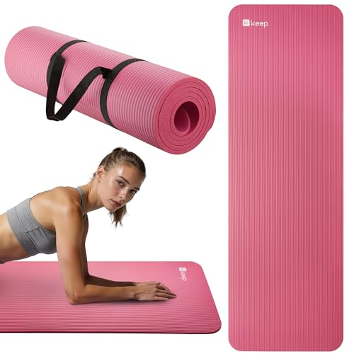 KEEP Extra Thick NBR Yoga Mat for Women & Men, 10mm Thick, 72”x24” Large Exercise Mat with Non-Slip Workout Mat for Yoga, Pilates, Stretching, Meditation – Wide & Cushioned Fitness Mat - color: pink