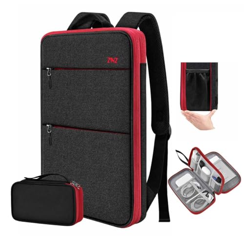 ZINMARK Slim Expandable Laptop Backpack with Small Case for 15-16 inch Notebooks,Water Resistant Computer Bag for College Business for Men Women，Black Red - color: Black Red
