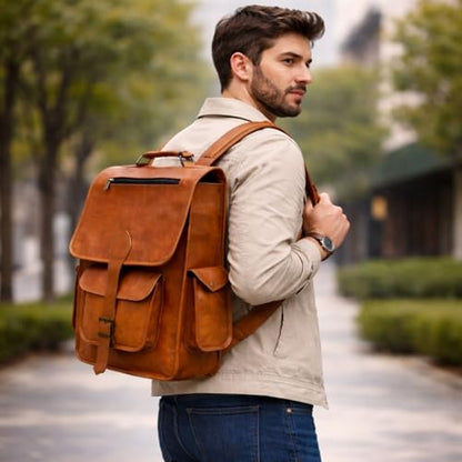 Shy Shy Let's Touch The Sky 16" Vintage leather Backpack Laptop Messenger Bag Lightweight College Rucksack Sling for Men Women