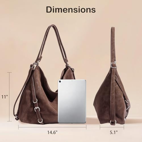 3-Way Convertible Hobo Bag for Women, Soft Shoulder Backpack, Casual Daily Tote Purse with Adjustable Strap - color: Coffee