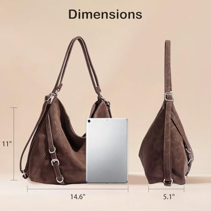 3-Way Convertible Hobo Bag for Women, Soft Shoulder Backpack, Casual Daily Tote Purse with Adjustable Strap - color: Coffee