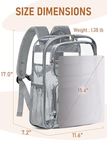 Clear Backpack Heavy Duty for Women Men Boys Girls, Large Clear Bookbag See Through Backpack for School College - color: 2#grey-3m Reflective Strips