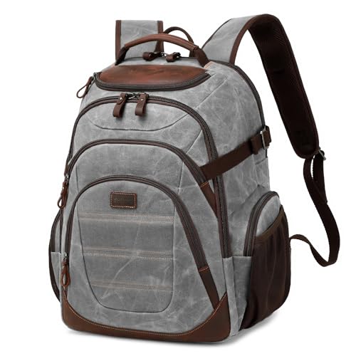 Travel Laptop Backpack 17.3 inch XL Computer Backpack for Men Waxed Canvas College Daypack Business Backpack Gray - color: Gray