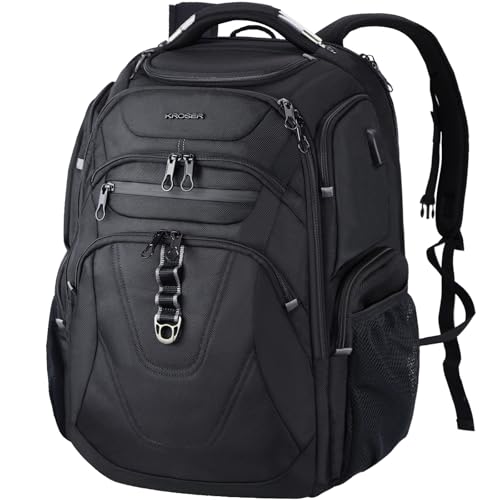 KROSER TSA Friendly Travel Laptop Backpack 18.4 inch XXXL Gaming Backpack Water-Repellent College Daypack Business Backpack with RFID Pockets & USB Port for Men/Women-Black | TSA Friendly - color: Black-18.4, size: 18.4 inch