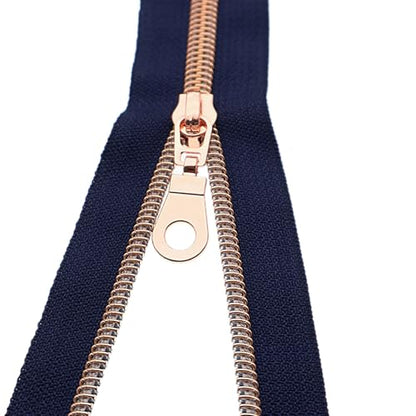 #5 Rose Gold Metallic Nylon Coil Zippers by Yard Bulk Coil Zipper Roll 10 Yards with 25pcs Silver Pull for DIY Sewing Craft Bag(Navy Blue) YIGUANXIN - color: Navy Blue- Rose Gold
