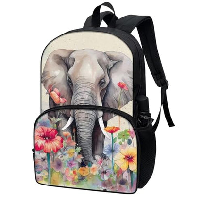 Talayituse Elephant Flower Print Backpack for Kids Girls Boys, Travel Backpack Lightweight Waterproof School Bag Student Bookbag Laptop Backpack with Zippe Pocket - color: Elephant Flower