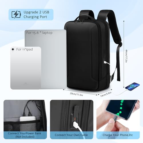 Slim Laptop Backpack Men, 15.6 Inch Business Tech Backpack with Charging Port