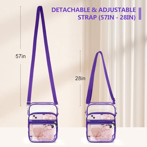 Blvornl Clear Crossbody Bag with Adjustable Shoulder Strap, Stadium Approved PVC Purse Bag, Messenger Bag - color: Purple, size: Small
